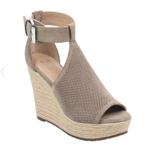 Marc Fisher Taupe Alison Suede Wedge Sandals